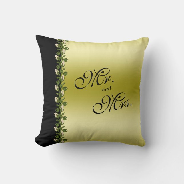 Almofada Chic Floral Romântico Dourado & Preto Sr & Sra (Frente)