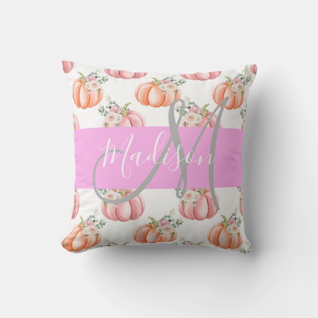Almofada Chic Floral White Pink Pêssego Pumpkin Monograma N (Frente)