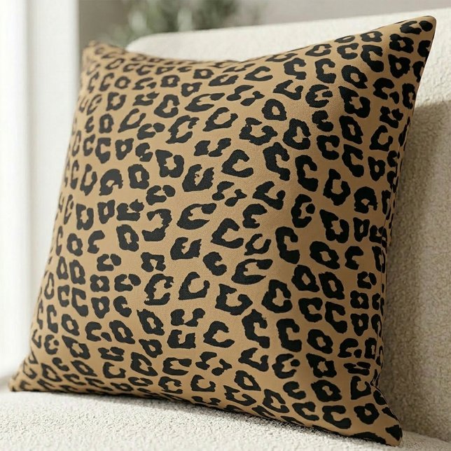 Almofada Chic Leopard Print Cheetah Spots Brown Black (Chic Leopard Print Cheetah Spots Brown Black Throw Pillow)
