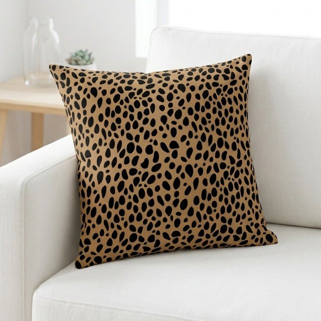 Almofada Chic Leopard Print Cheetah Spots Brown Black Throw (Chic Leopard Print Cheetah Spots Brown Black Throw Pillow)