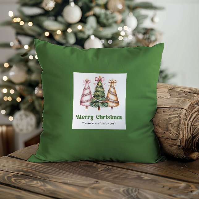 Almofada Chic Lovely Christmas Trees Minimalist Name Custom (Lovely Christmas Trees Minimalist Name Custom Pillow)
