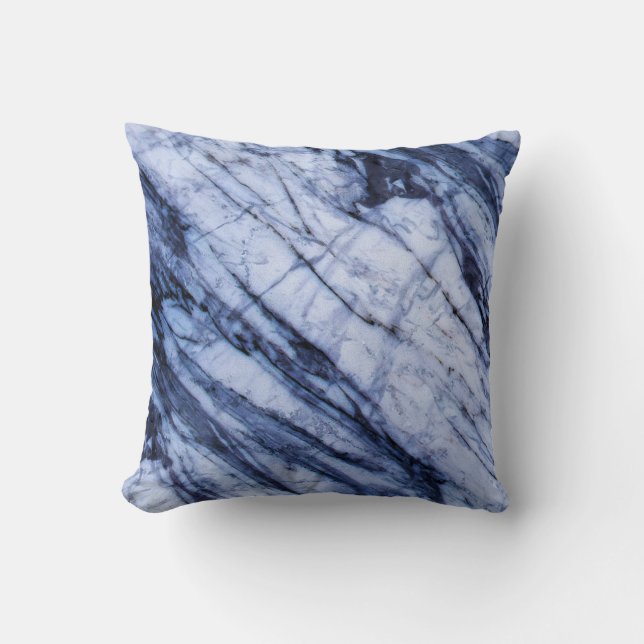 Almofada Chic Moderno da Rocha Marble Azul e Branco (Frente)