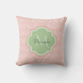 Almofada Chic Pink Arch Scallops Suave Verde Monograma Nome