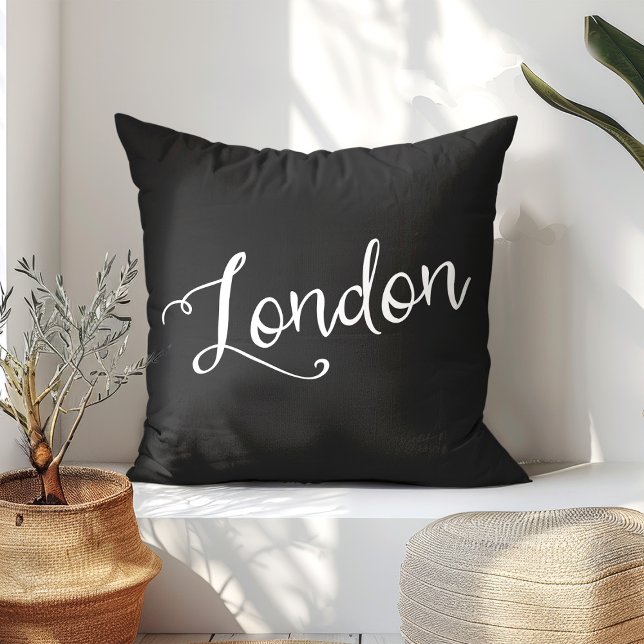 Almofada Chic Preto e Branco Londres Inglaterra Tipografia (Criador carregado)