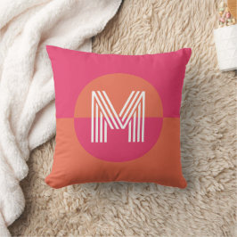Almofada Chic Retro Orange Pink Geometric Modern Monogram