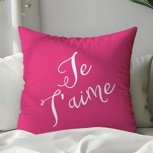 Almofada Chic Rosa Choque e Branco Je T'aime Tipografia Fra