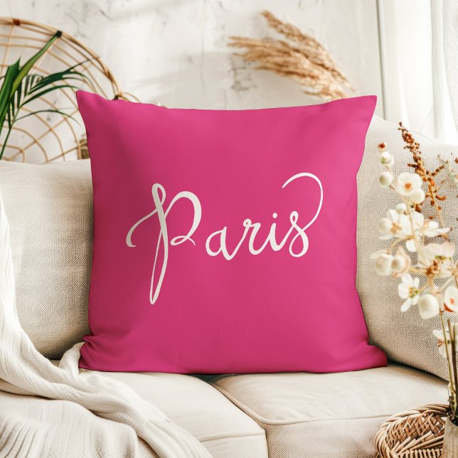Almofada Chic Rosa Quente e Branco Tipografia Paris (Criador carregado)
