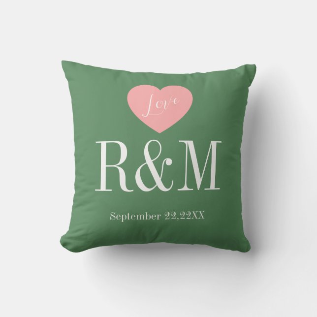 Almofada Chic sage green white monogram wedding keepaske (Frente)
