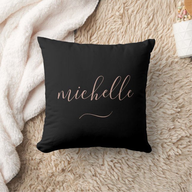 Almofada Chic Script Monograma Preto Dourado Swash (Cobertor)
