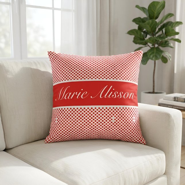 Almofada Chic Script Nome Personalizado Padrão Pontos Verme (Criador carregado)