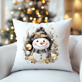 Almofada Chic Snowman: Black and Gold Holiday Charm