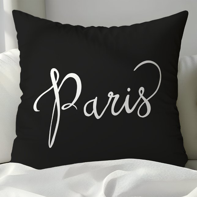 Almofada Chic Tipografia Preta e Branca de Paris (Criador carregado)