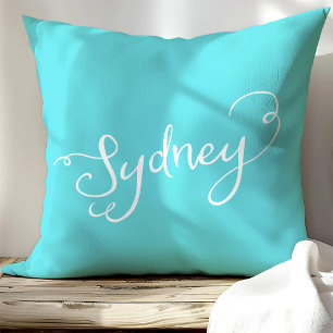 Almofada Chic Turquesa & Branco Tipografia de Sydney