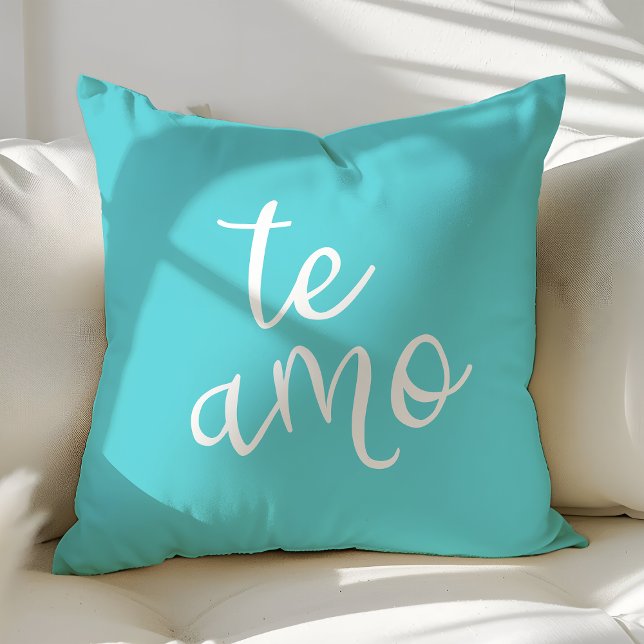 Almofada Chic Turquesa e Branco Espanhol Eu Te Amo Te Amo (Criador carregado)