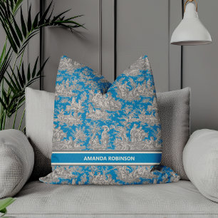 Almofada Chic vintage blue turquoise toile de jouy impresso