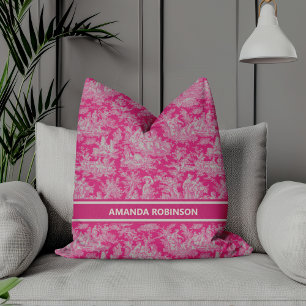 Almofada Chic vintage - Tóile de jouy rosa-quente