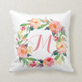 Almofada Chic Watercolor Floral Wreath Monograma