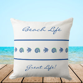 Almofada Chic White Blue Strips Sea Life Beach House
