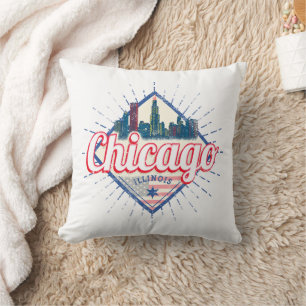Almofada Chicago Illinois Estados Unidos Retro Skyline EUA