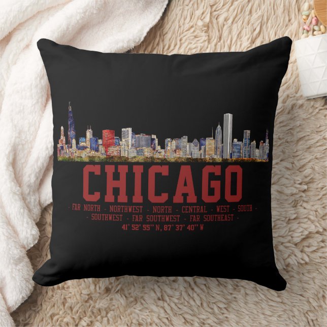Almofada Chicago Skyline. Nomes e coordenadas de área (Cobertor)