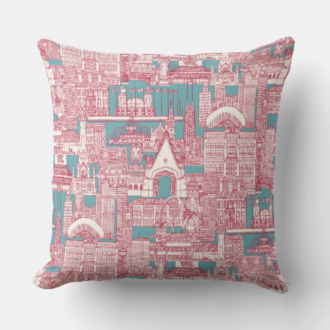 Almofada Chicago toile viva magenta turquoise (Frente)