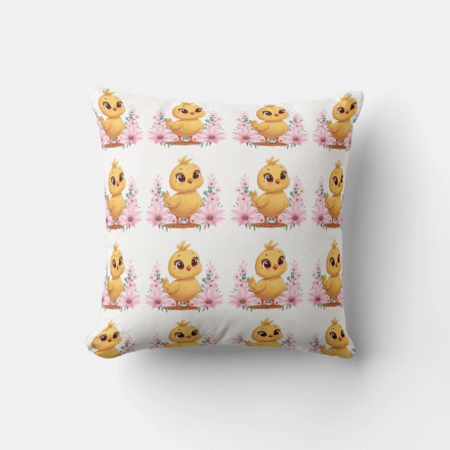 Almofada Chick with Flowers Throw Pillow (Frente)