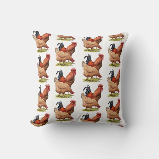 Almofada Chicken And Rooster Art, Poultry, Farm Animals (Frente)