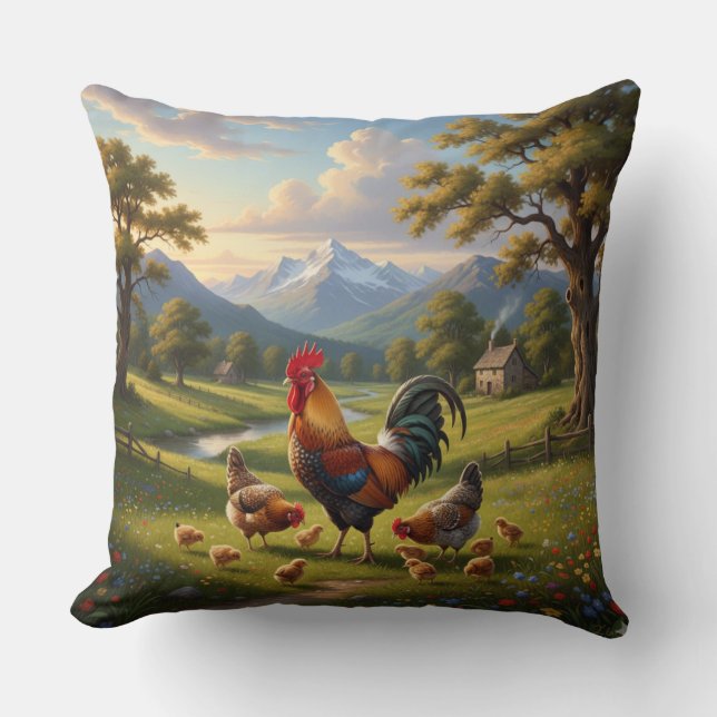 Almofada Chicken Farm House Throw Pillow (Frente)