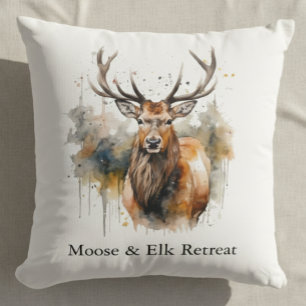 Almofada Chifres Nobres: Aquarela de Elk da Floresta, perso