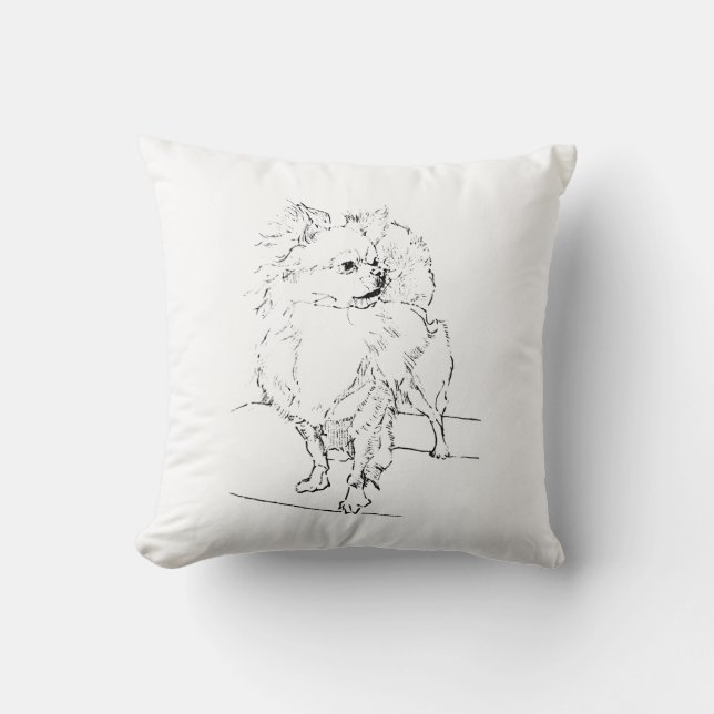 Almofada Chihuahua de Cabelo Longo - Ilustração Minimalista (Frente)