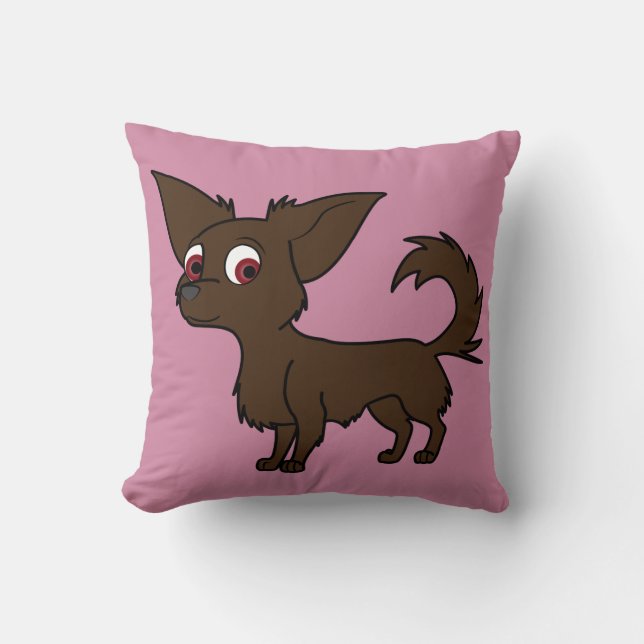 Almofada Chihuahua do chocolate com cabelo longo (Frente)