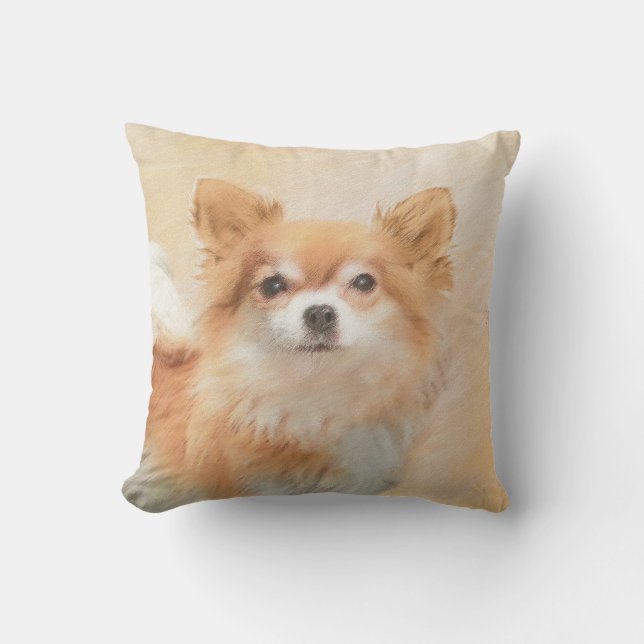 Almofada Chihuahua Pintura De Cachorro De Cabelo Longo (Frente)