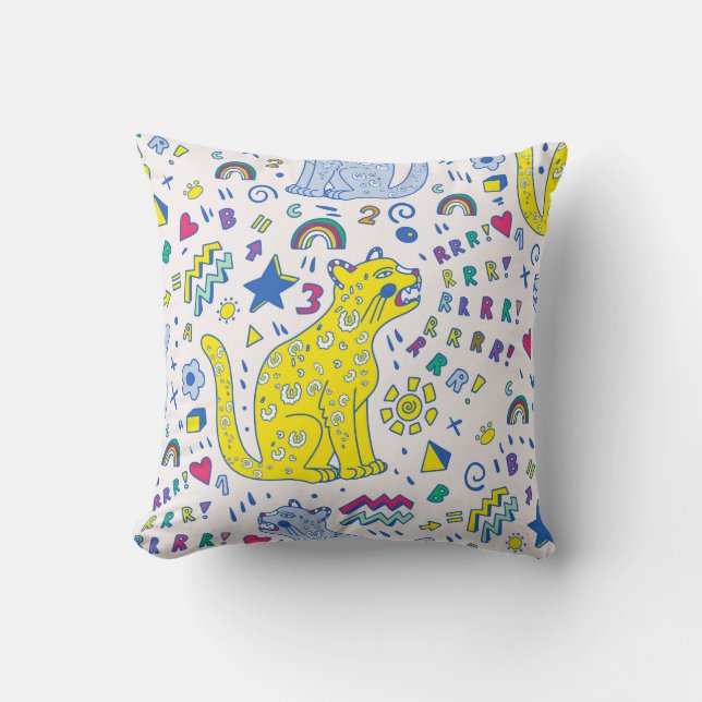Almofada childish pattern with tiger,letters,rainbows,numbe (Frente)