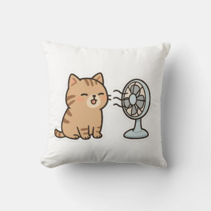 Almofada Chill Cat by the Fan - Cute Summer Sticker"