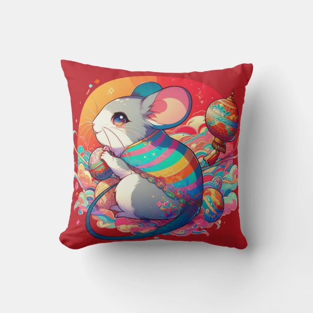 Almofada Chinês: De Ratos a Riqueza (Frente)