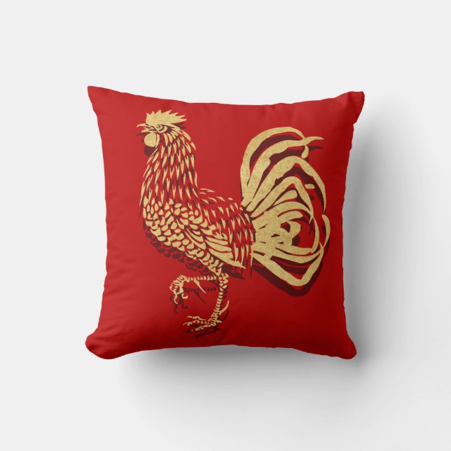 Almofada Chinês dourado do galo (Frente)