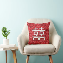 Almofada Chinese "Double Happiness" Wedding Throw Pillow
