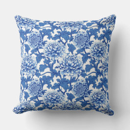 Almofada Chinoiserie Azul e Branca Peony Floral