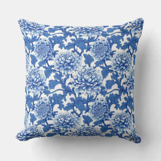 Almofada Chinoiserie Azul e Branca Peony Floral