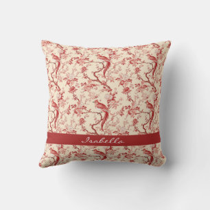 Almofada Chinoiserie Bird Asiático Vermelho Floral