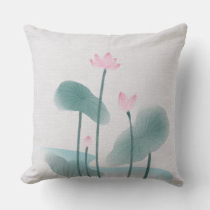 Almofada Chinoiserie Chinesa Ink Lash Pintura Lotus Floral