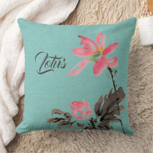 Almofada Chinoiserie Cintas Aquáticas Floral Lotus Green