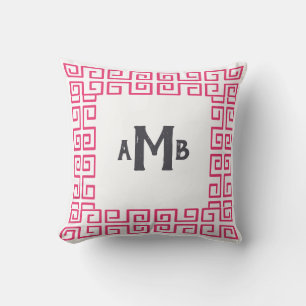 Almofada Chinoiserie cor-de-rosa, largo Monograma de Borda-