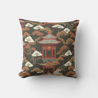 Almofada Chinoiserie Elegante Pagoda Black Red