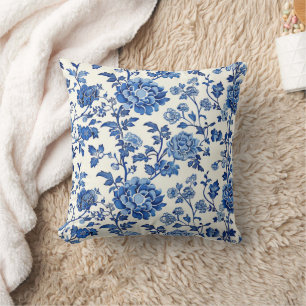 Almofada Chinoiserie Floral Padrão Serene Azul Flores