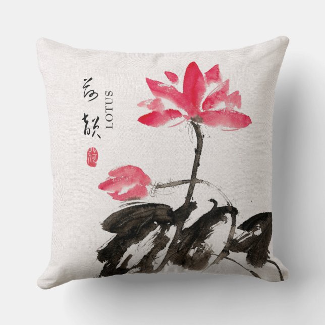 Almofada Chinoiserie Freehand Watercolor Lotus Flowers Thor (Verso)