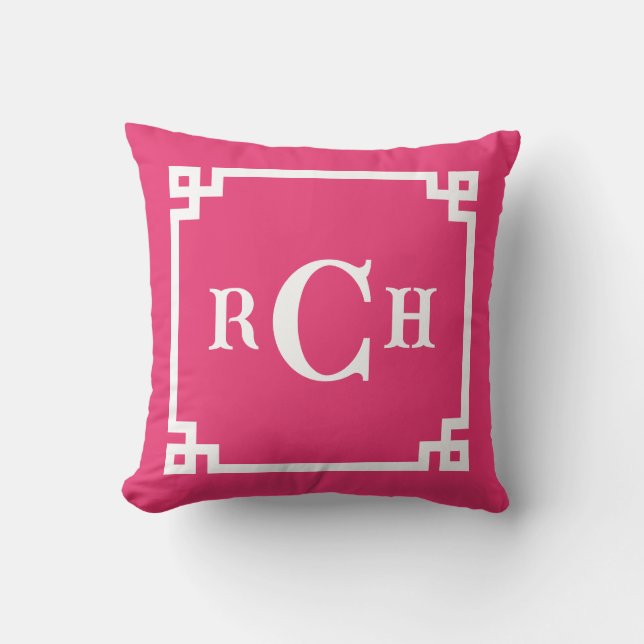 Almofada Chinoiserie Grega Chave Monograma - Verso Rosa Cer (Frente)