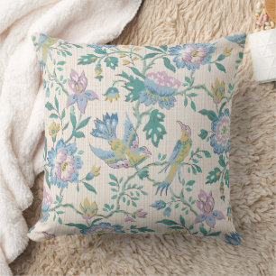 Almofada Chinoiserie Padrão Floral Pastel Vintage Pássaro