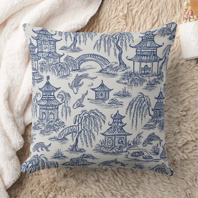 Almofada Chinoiserie Pagoda & Koi Pond (Cobertor)