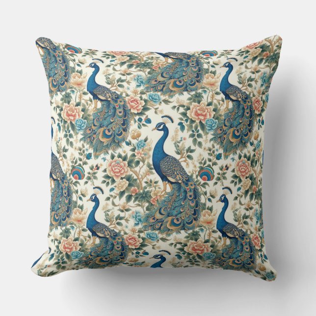 Almofada Chinoiserie Peacock Floral (Frente)